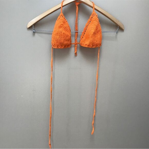 Handmade Crochet Orange Bikini Top Bralette (M/L) - Picture 3 of 6